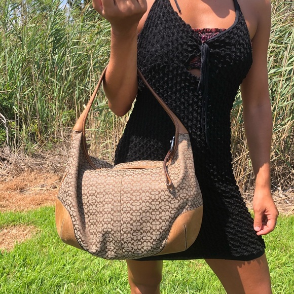 Coach Handbags - Coach Little C Leather Trim Boho Shoulder Bag